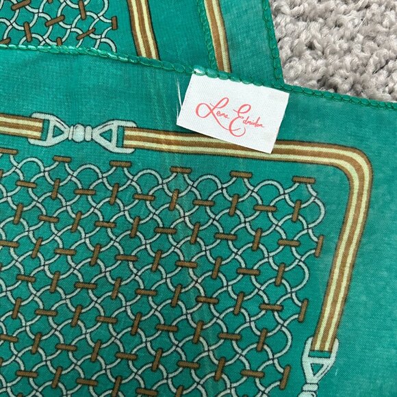 Vintage Leona Edmiston Long Green Equine Theme Scarf Sheer Chiffon 60x11 - Picture 4 of 6